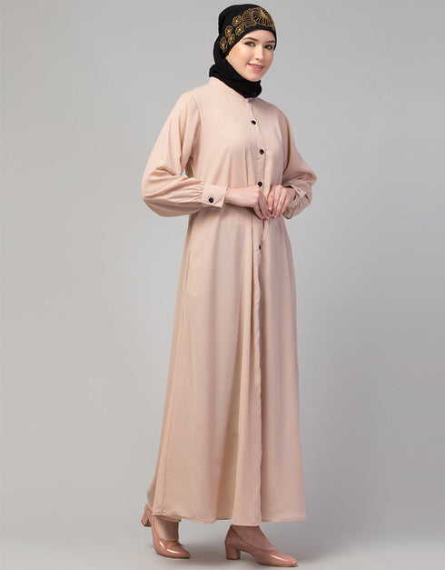 Women Front open & cuff Daily wear casual Abaya In the Shade of  skin